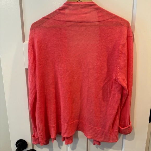 Eileen Fisher Womens Large Pink Cardigan Open 100% Linen Top Beachy Long Sleeve - Picture 6 of 8